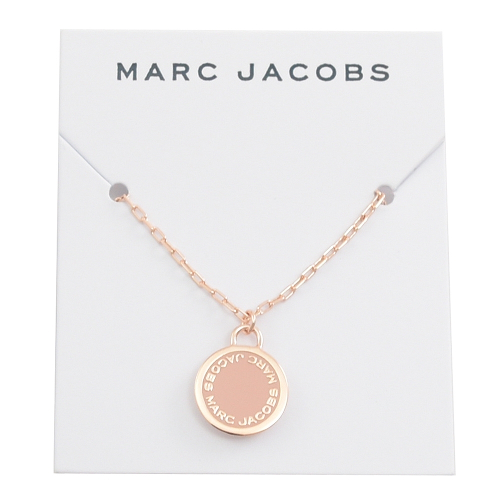 MARC JACOBS 圓牌LOGO垂墜玫瑰金色項鍊(玫瑰粉)