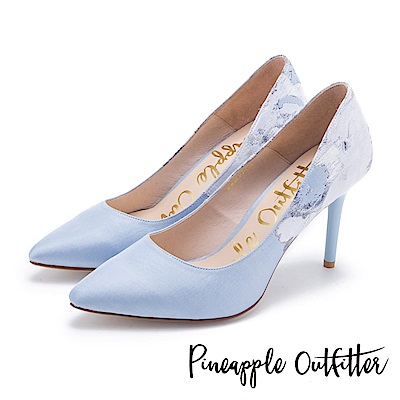 Pineapple Outfitter 高貴名伶 鞋身花卉緞布尖頭細高跟鞋-淺藍