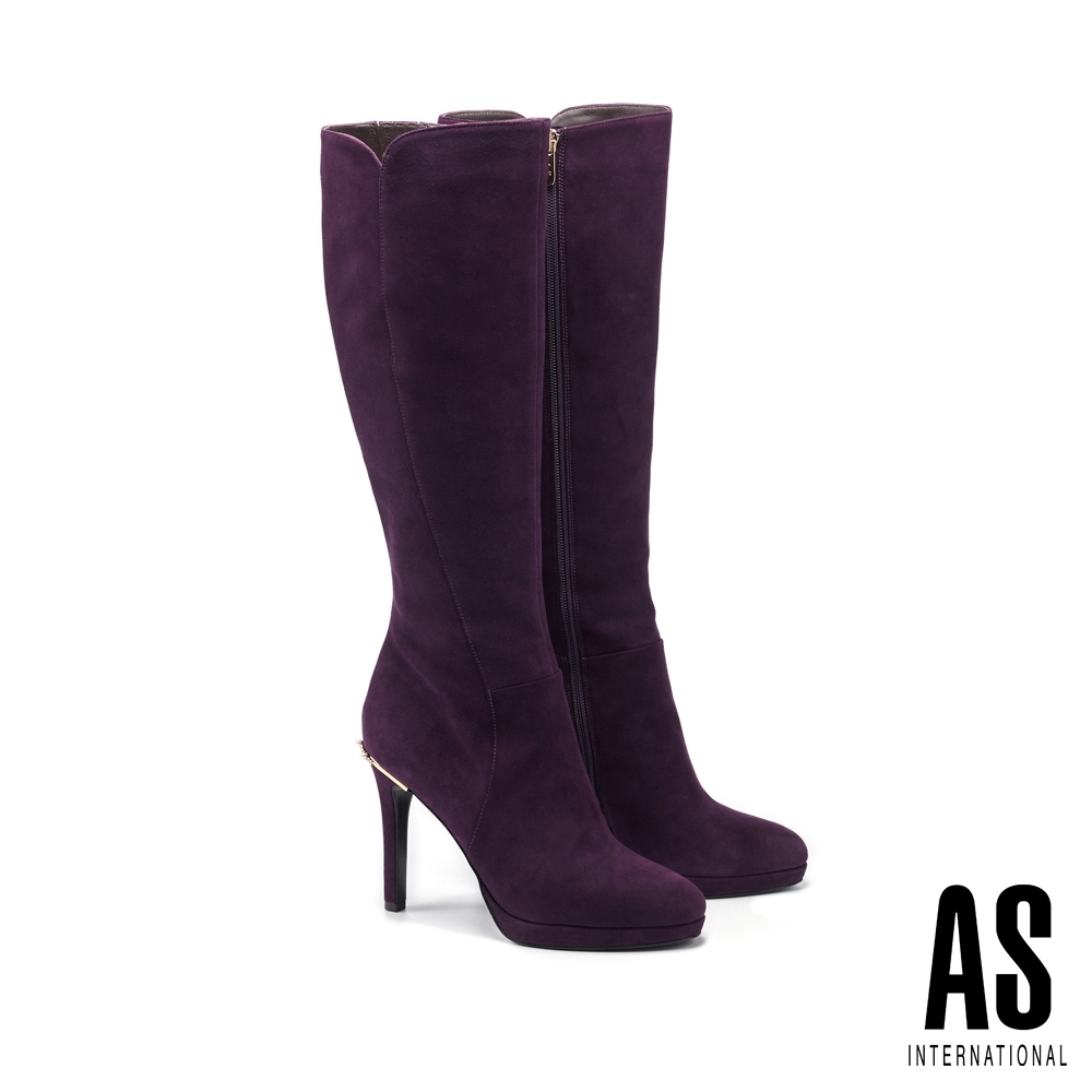 長靴 AS 典雅魅力全真皮美型尖頭高跟長靴－紫