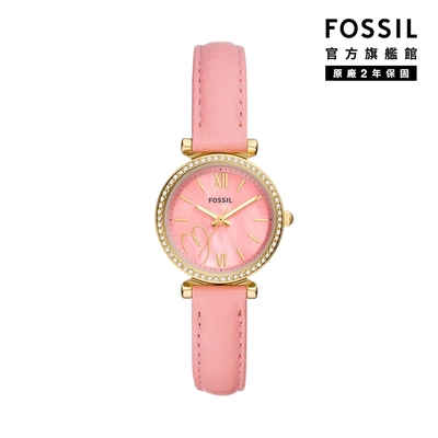 FOSSIL Carlie 甜美輕奢心型圈華仕女錶 粉色真皮錶帶 28MM ES5177