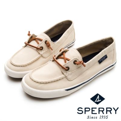 SPERRY 經典水洗無綁帶休閒鞋(女)-米白