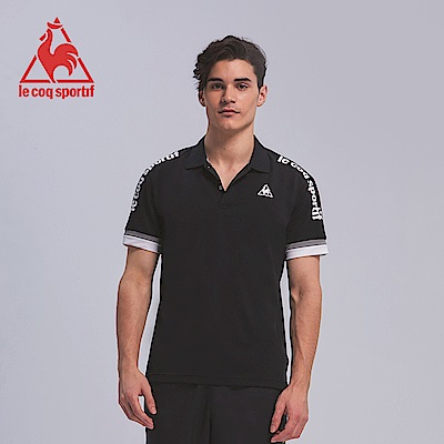 le coq sportif 法國公雞牌肩線拼接LOGO短袖POLO衫 男-黑