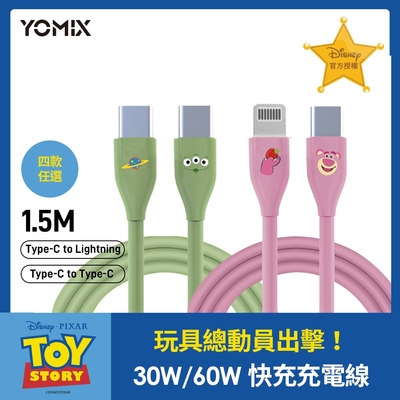 【YOMIX優迷】迪士尼玩具總動員Type-C to Lightning 30W充電線(PD快充/1.5M/三眼怪/熊抱哥)