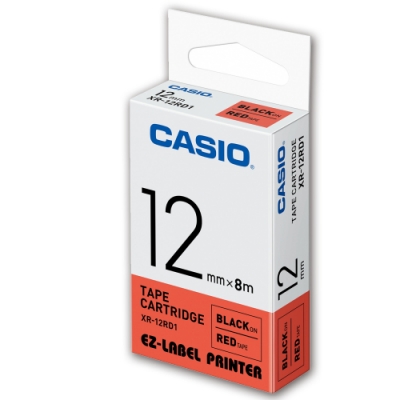 CASIO 標籤機專用色帶-12mm【共有9色】紅底黑字-XR-12RD1