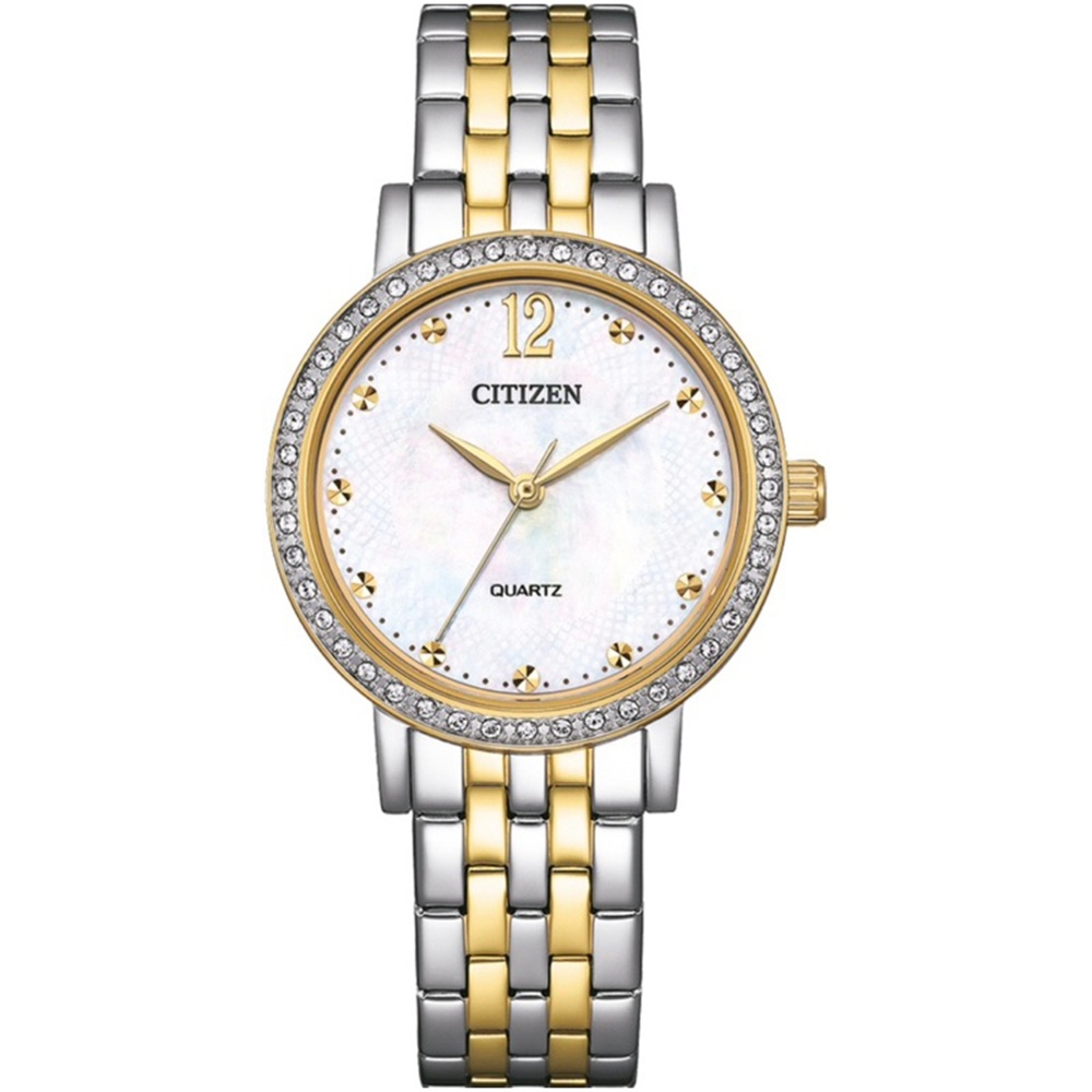 CITIZEN 星辰 晶鑽珍珠貝石英錶-香檳金-女錶(EL3104-54D)31.2mm