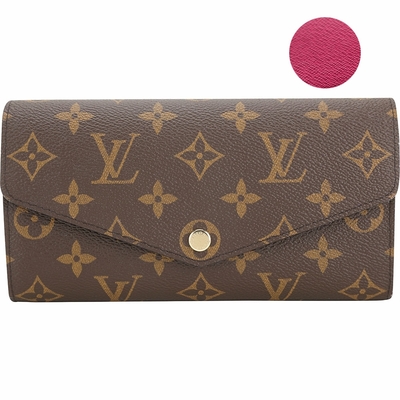 Louis Vuitton LV路易威登 M62234 Sarah 老花塗層帆布桃紅襯裡釦式長夾(咖啡色)