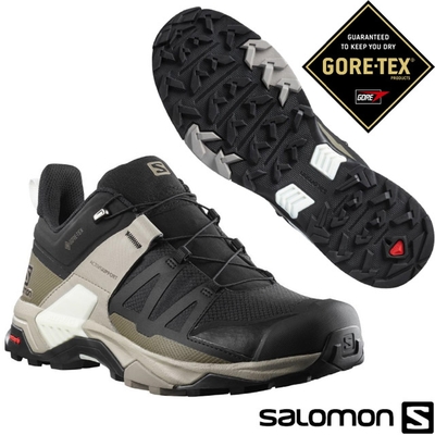 索羅門 SALOMON 男 X ULTRA 4 GTX 防水透氣耐磨低筒登山鞋_黑/復古卡其/香草白