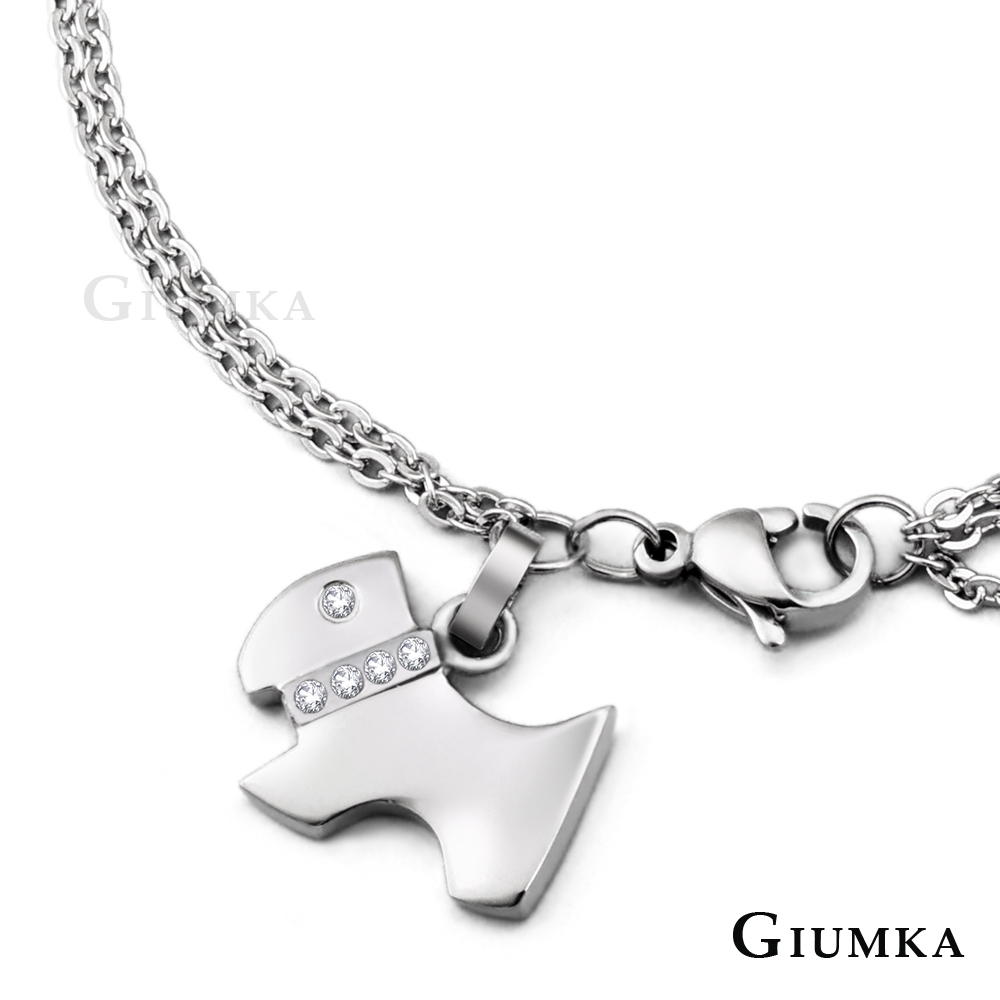 GIUMKA鋼手鍊白鋼雙鍊層次手鏈女俏皮小狗動物造型 生日聖誕節交換禮物推薦 MB00601