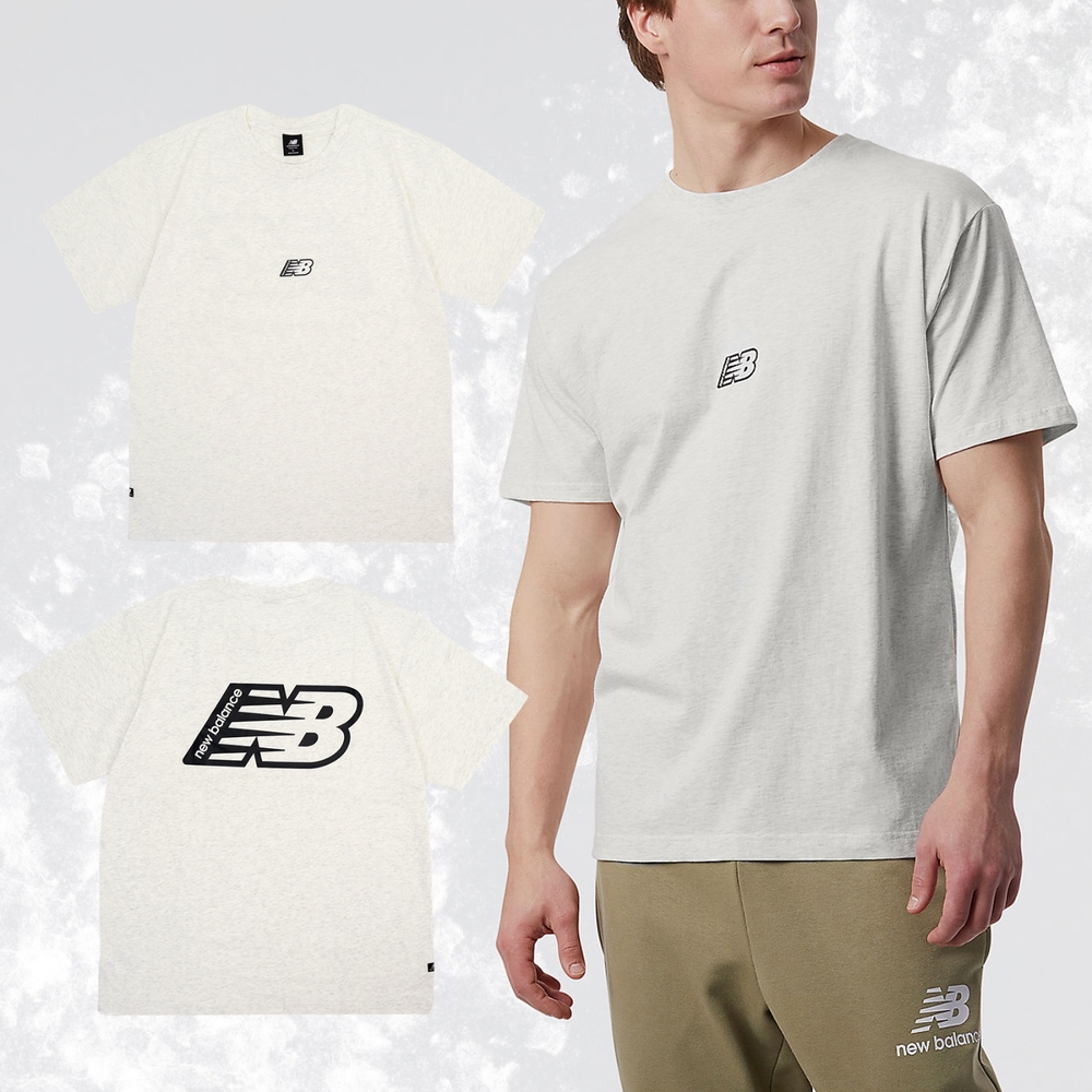 New Balance 短袖上衣 Essentials Graphic Tee 男款 米灰 燕麥色 短T 休閒 基本款 寬鬆 MT23514SAH