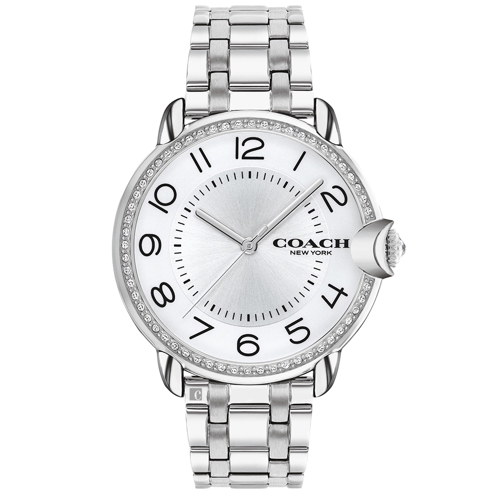 COACH Arden 簡約晶鑽女錶-銀/36mm CO14503808