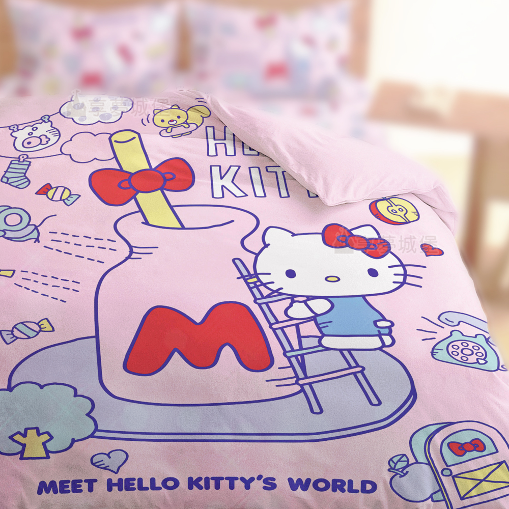 享夢城堡 雙人冬夏兩用被套6x7-HELLO KITTY 世界-粉