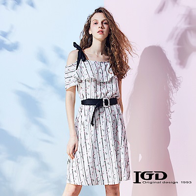 IGD英格麗 花卉包釦綁帶洋裝-白