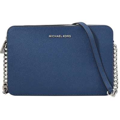 michael kors jet set 經典款防刮皮革拉鍊斜背方包(海藍)