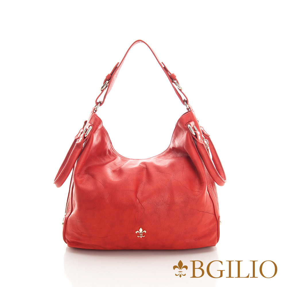 義大利BGilio-義大利水染牛皮個性肩背包(小)-紅色 2254.001-01