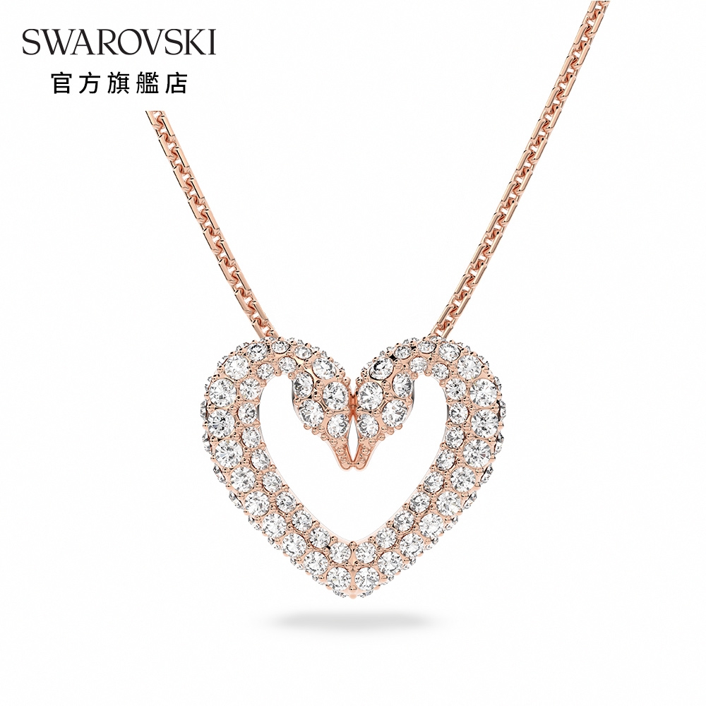 SWAROVSKI 施華洛世奇 Una 鏈墜, 心形, 細碼, 白色, 鍍玫瑰金色調