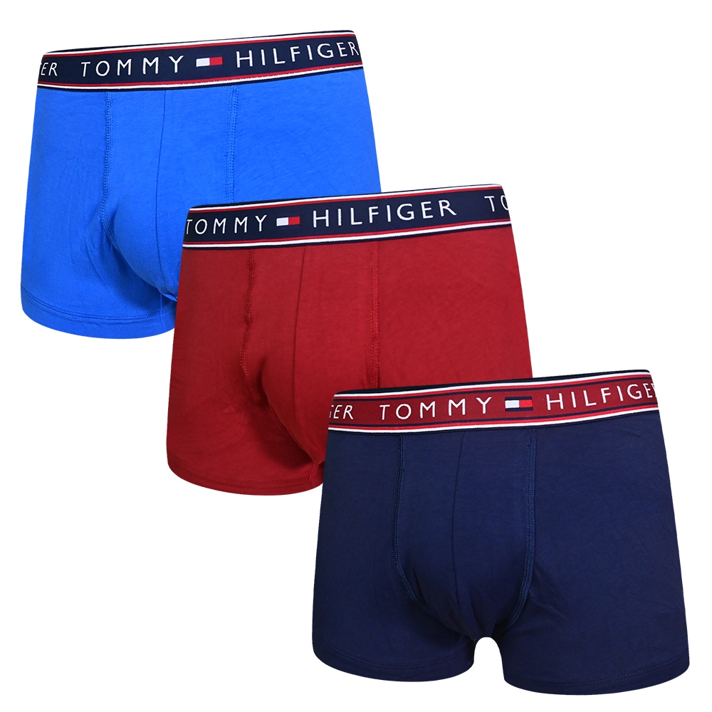 Tommy Hilfiger Cotton Stretch 男內褲 棉質彈性舒適 平口褲/四角褲/Tommy內褲-寶藍、酒紅、深藍 三入組