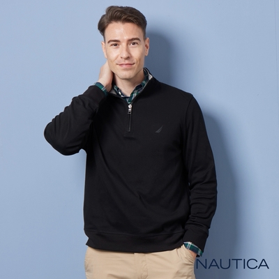 Nautica 男裝 經典立領吸濕排汗拉鍊長袖POLO衫-黑