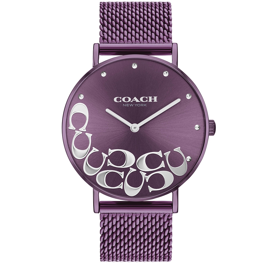 COACH 經典LOGO時尚米蘭帶女錶-36mm/紫(14503823)