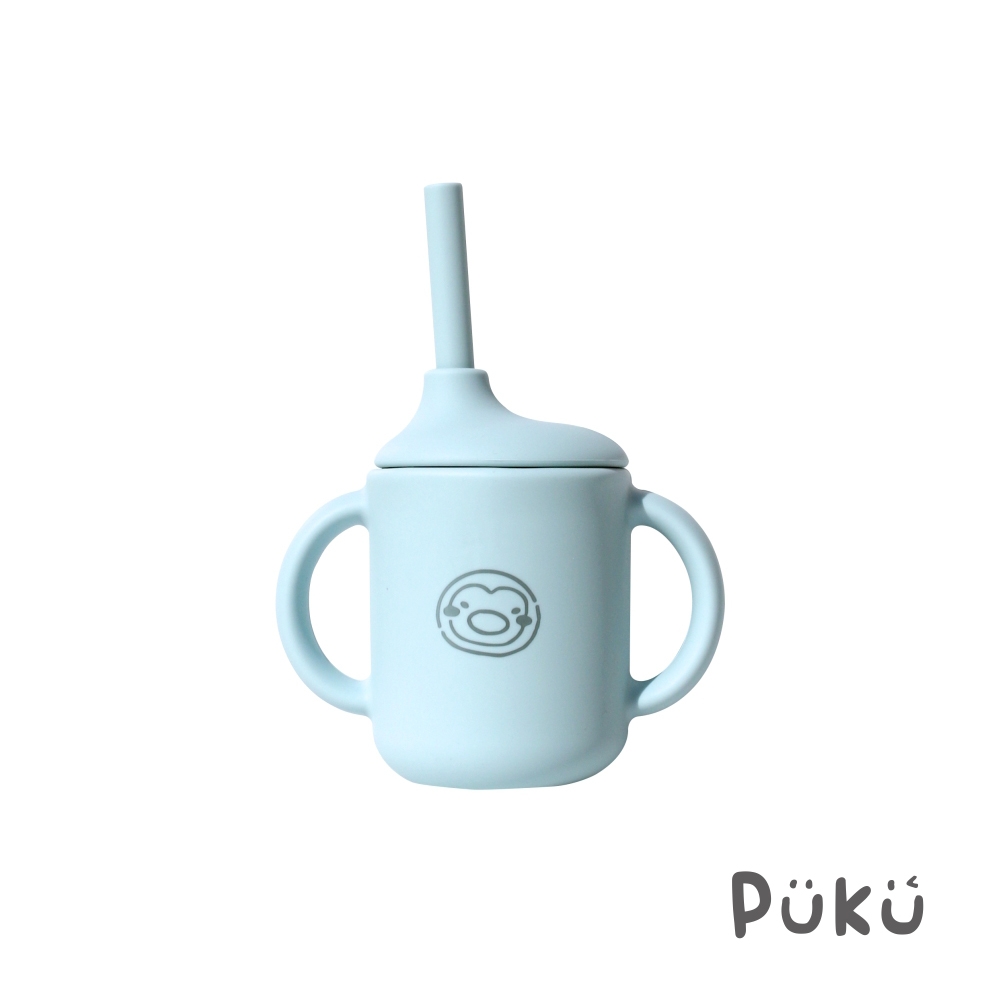 【PUKU藍色企鵝】午茶三用矽膠吸管學習杯120ml-(三色)