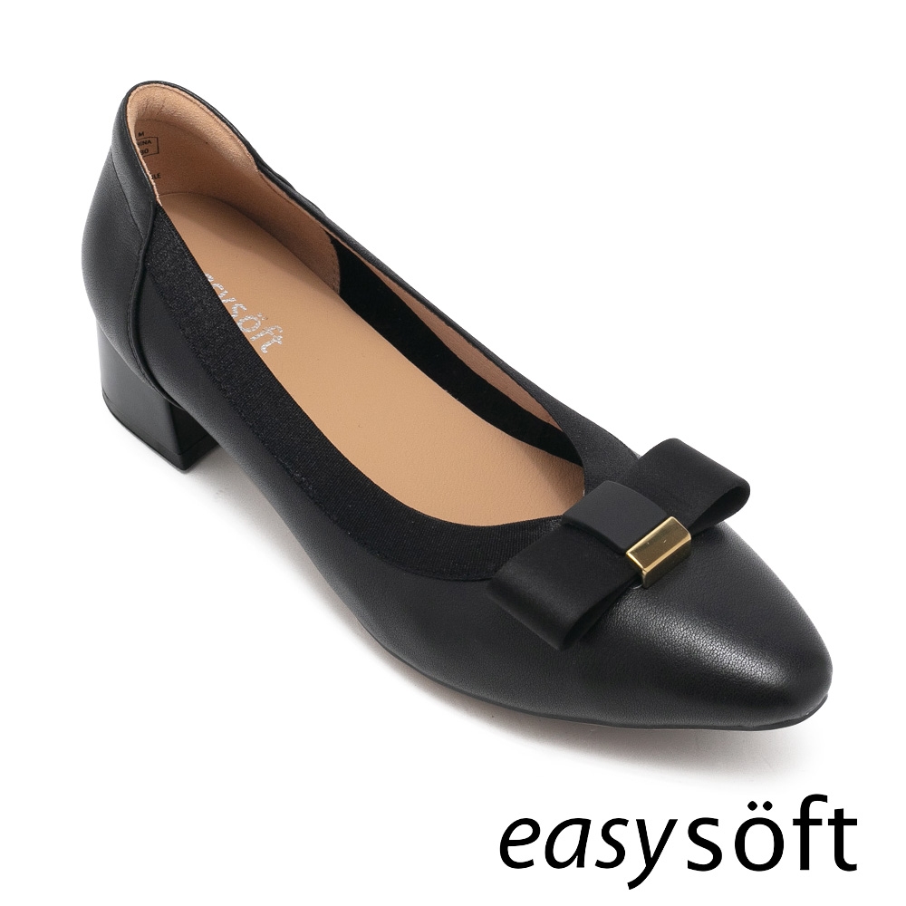Easy-Spirit-PESO 羊皮氣質尖頭低跟鞋-黑色