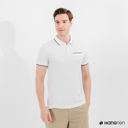 Hang Ten-男裝-環保纖維裝飾口袋短袖POLO衫-白色