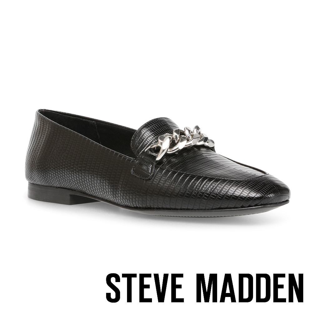 STEVE MADDEN-KAYSON 氣質百搭款 皮質飾釦平底女鞋-黑色