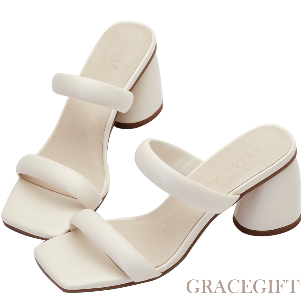 【Grace Gift】唐葳訂製-光輝盛夏泡泡高跟拖鞋 米白