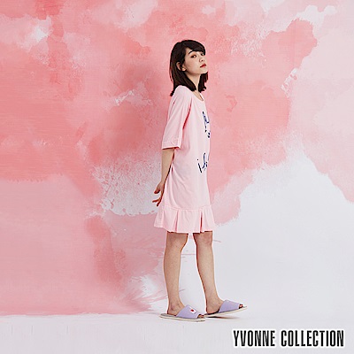 YVONNE 羊駝圓領短袖洋裝-淺粉