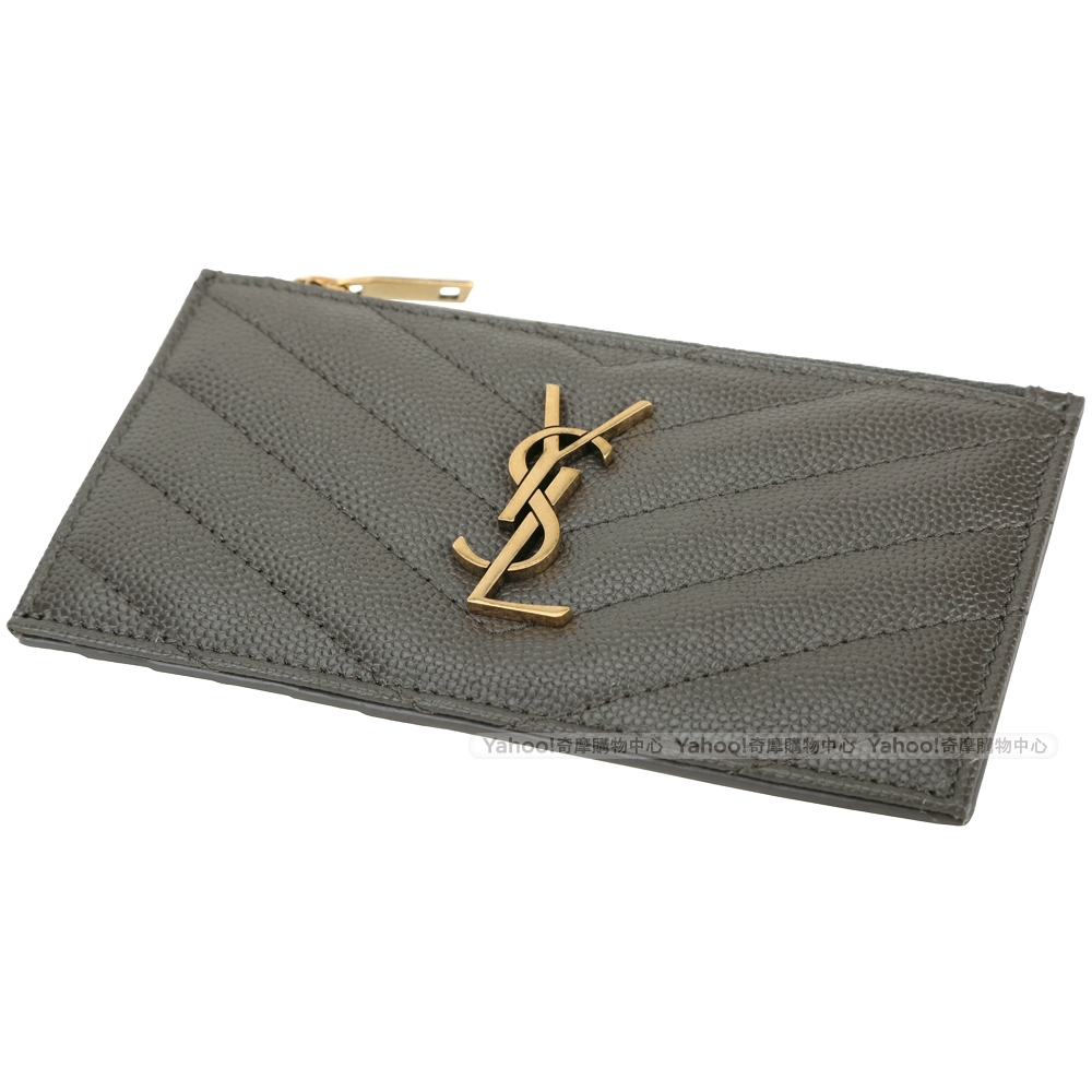 Ysl Saint Laurent Monogram 荔枝紋牛皮卡片夾 零錢包 卵石灰 歐系精品包 配件 Yahoo奇摩購物中心