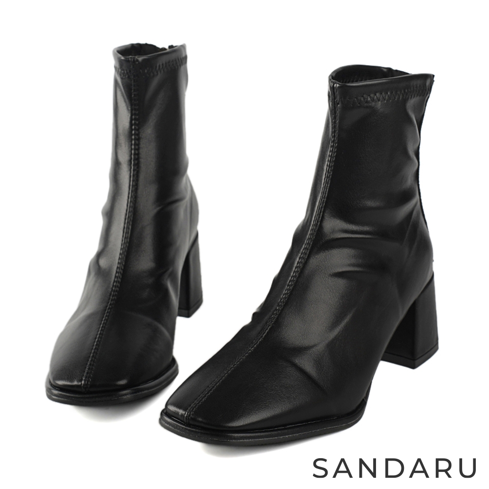 山打努SANDARU-短靴 方頭素面高跟顯瘦短靴-黑