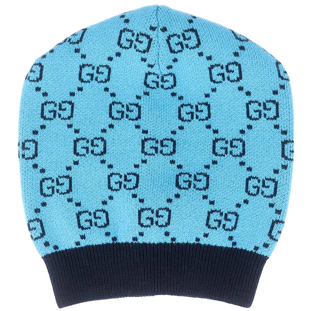 GUCCI 水藍色雙G羊毛滑雪保暖帽-57cm