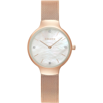 OBAKU 閃耀貝殼晶鑽時尚腕錶-玫瑰金/29mm