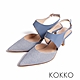 KOKKO約會款顯瘦感高包覆性鞋帶跟鞋牛仔壓紋淺藍色 product thumbnail 1