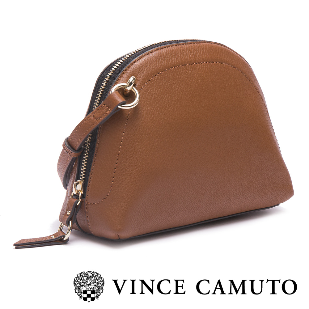 VINCE CAMUTO-真皮革金屬扣素色貝殼包-棕色