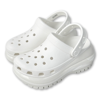 Crocs 卡駱馳 經典光輪克駱格 MEGA CRUSH CLOG 女 白色 增高中性鞋 休閒洞洞鞋 厚底涼鞋 穆勒懶人鞋 防水拖鞋 207988-100