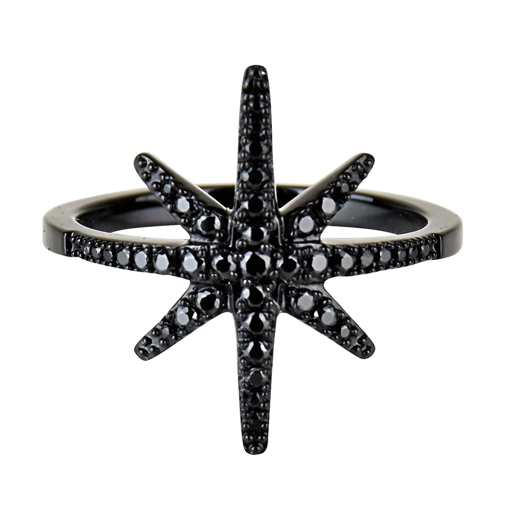 apm MONACO 黑晶鑽鑲飾流星設計純銀戒指-黑