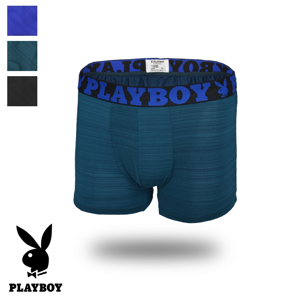 【PLAYBOY】藍色織帶涼感透氣緞彩彈性平口褲-湖綠
