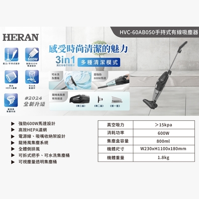 【HERAN禾聯】HVC-60AB050手持式有線吸塵器