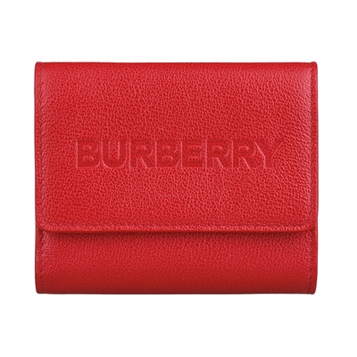 BURBERRY Luna烙印字母LOGO小牛皮6卡釦式零錢短夾(紅)