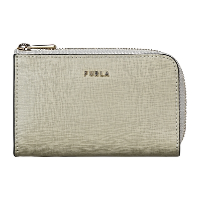 FURLA BABYLON金字LOGO防刮牛皮拉鍊零錢包(大理石灰x芭蕾粉)