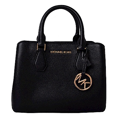 MICHAEL KORS CAMILLE金字LOGO荔枝皮三層手提/斜背包-黑(小)