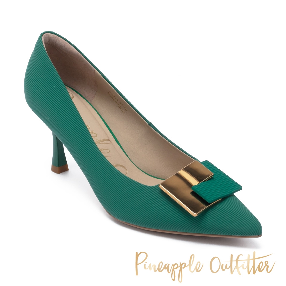 Pineapple Outfitter-PEPIN 真皮金屬飾釦尖頭中跟鞋-綠色