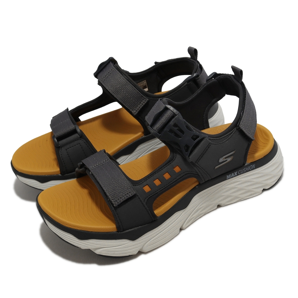 Skechers 涼鞋 Max Cushioning Sandal Oceana 男鞋 黑 厚底 避震 魔鬼氈 休閒 229066BLK