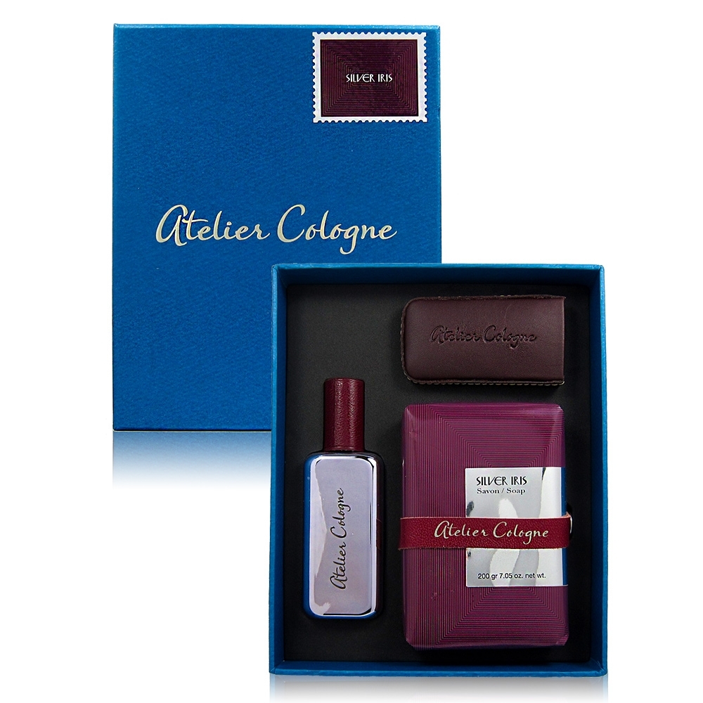 Atelier Cologne Silver Iris純銀之韻-銀色鳶尾香水禮盒(30ml含皮套+鳶尾 香氛皂200g) 贈禮品紙袋