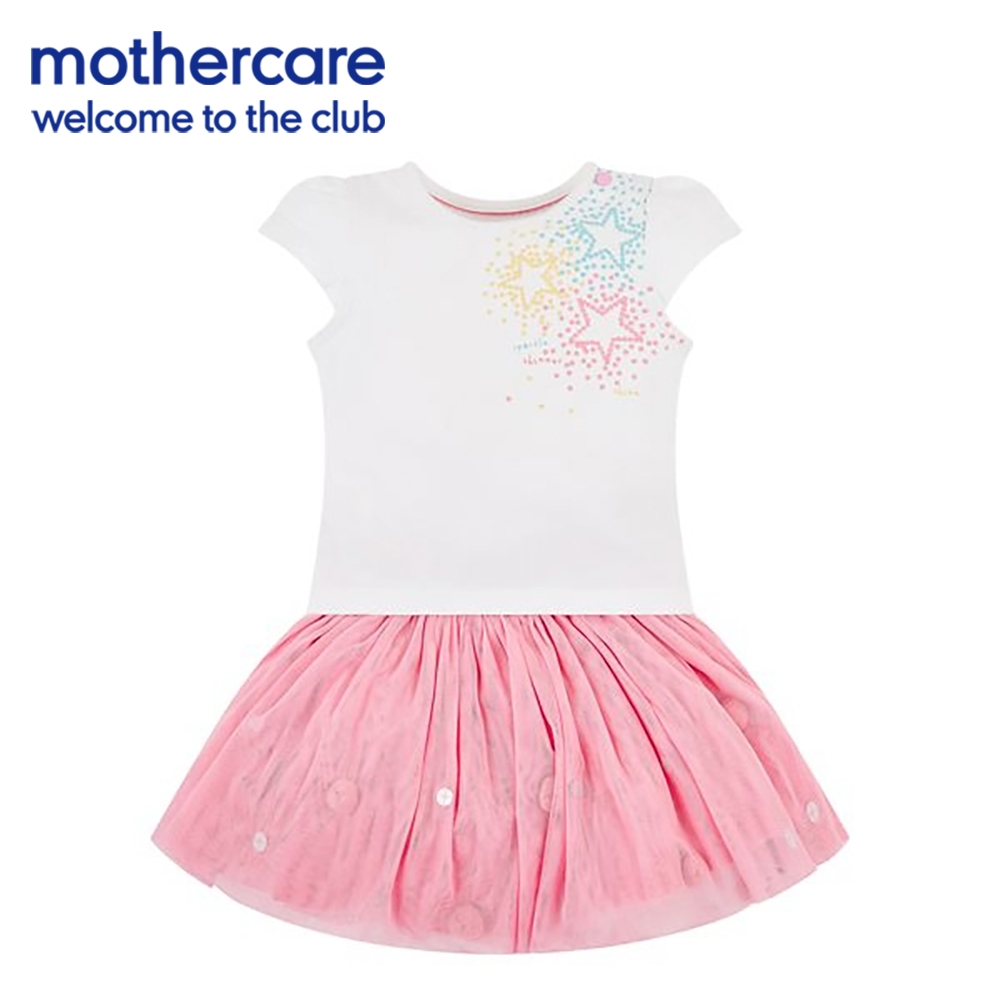 mothercare 專櫃童裝 白星星短袖T恤+粉色澎澎裙/蓬蓬裙 (1-2歲)