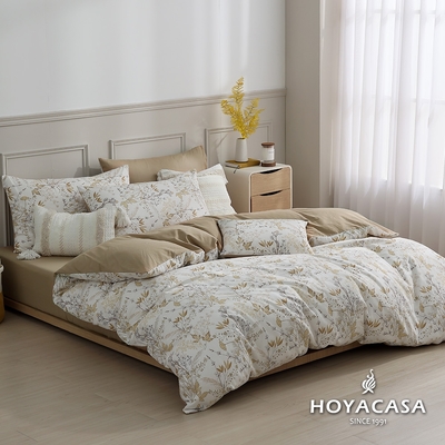 HOYACASA 100%精梳棉加大兩用被四件式床包組-秋楓序曲(天絲入棉30%)