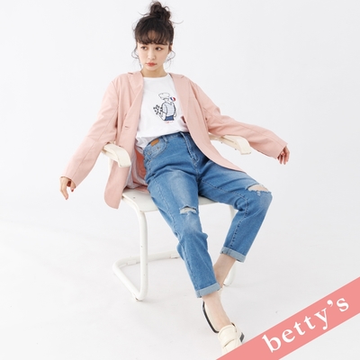 betty’s貝蒂思 腰鬆緊個性破洞直筒牛仔褲(淺藍色)