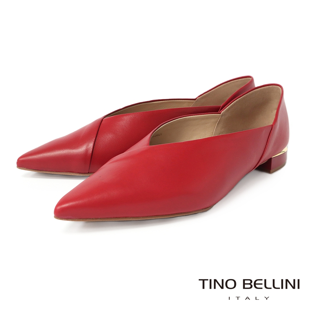 Tino Bellini 巴西進口簡約交叉拼接牛皮尖頭平底鞋-紅