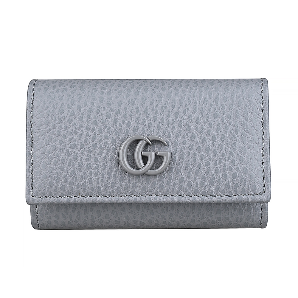 GUCCI GG Marmont經典雙G LOGO皮革6孔鑰匙包(灰)