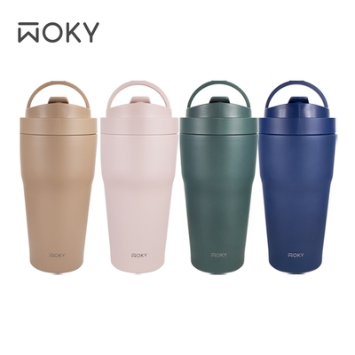 【WOKY 沃廚】[●●]渾圓杯 - 雙層陶瓷 550ml 4色 (不含吸管)